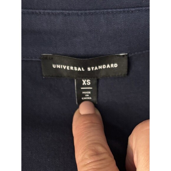 UNIVERSAL STANDARD Navy Belted Stretch Cotton Twill Jumpsuit Women XS/10-12 - Picture 3 of 16